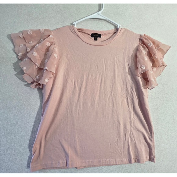 On Twelfth Tops - On Twelfth Pink Swiss Dot Ruffle Sleeve Cotton Top Small 1234827BR